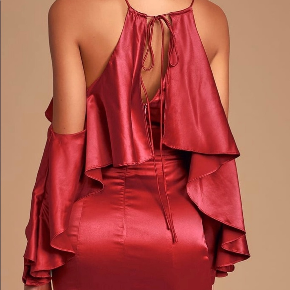 NWTWomen Red Satin Cold Shoulder Mini Dress S